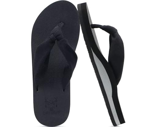 KuaiLu Flip Flops Women Fabric Arch Support Sandals Beach Thong Black 4