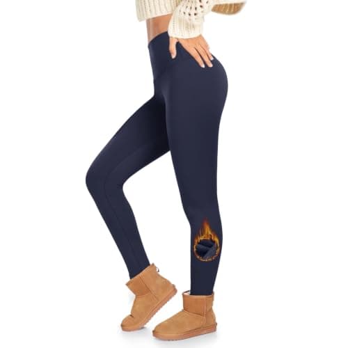 Thermal Leggings Women High Waisted Thick Fleece Lined Leggings Long Winter Warm Stretchy no Cotton Jeggings Petite Ladies Tights Gym Workout Pilates Outfits Yoga Clothing(Navy Blue,S-M)
