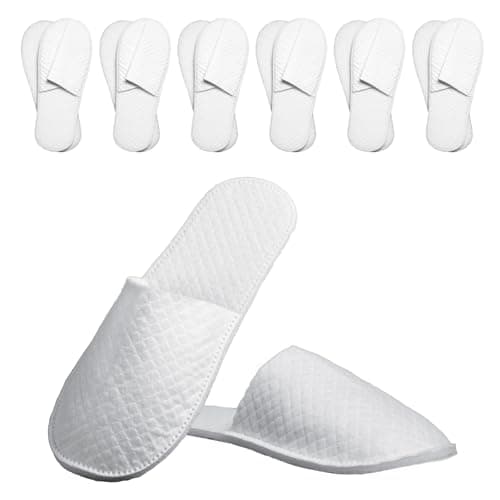 YHTCC 6 Pairs Disposable Slippers, Shower Shoes, White Hotel Slippers