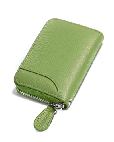 GADIEMKENSD Women Credit Card Holder Small RFID Wallet Zipper for Travel Leather Accordion Wallets Inserts Case Photo Business Cards Organizer Cute Compact Credit Card Slot Cash Slots Apple Green