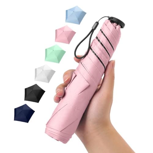 SCCGKP Mini Travel Umbrella Ultralight UPF 50+ UV Blocker Sun Protection Umbrella, Small Micro Travel Parasol Design for Women Handbag Size,Pink