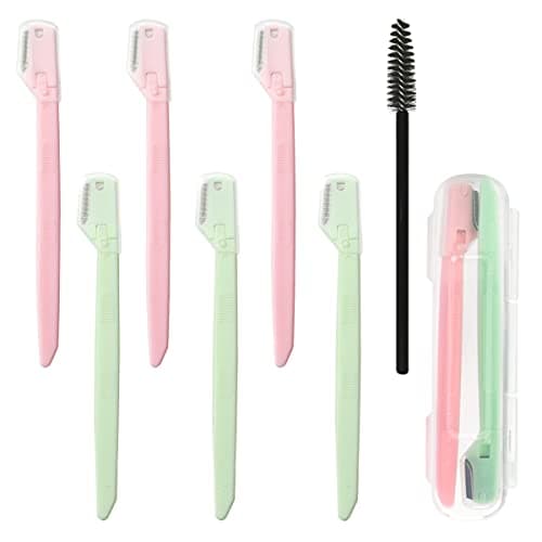 6PCS Face Razor for Women, Dermaplaning Blades Set with 1PCS Eyelash brush