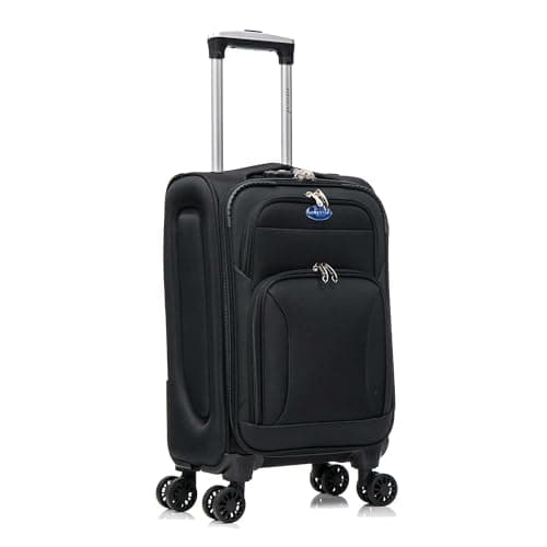 Aerostar Carry-on 20" Lightweight Soft Expandable Suitcase, Hand Luggage 4 Wheels & Combination Lock, 55x35x20cm | Accepted All Airlines easyjet, RyanAir, British Airways (Black, 32 litres)