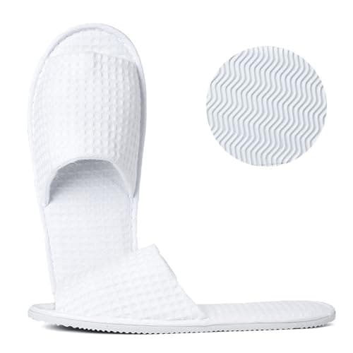Cosysparks Open Toe Spa Slippers, Non-Disposable White Hotel Slippers Reusable Travel Slipper Bath Anti-Slip Indoor House Slipper for Guests Travel Home Hotel Use