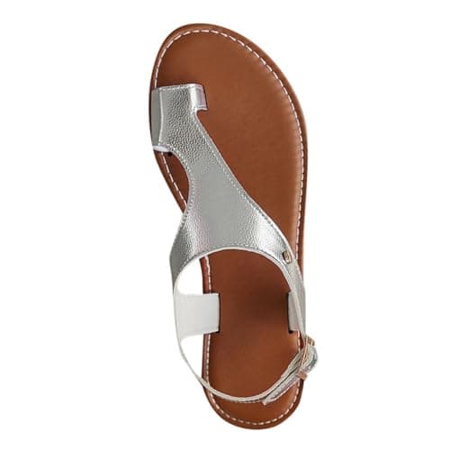 Generisch Sandals Women's Flat Casual Roman Sandals Summer Soft Sole Beach Flip Flops Comfortable Outdoor Shoes, silver, 7 UK