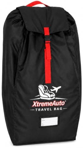 Xtremeauto Car Seat Travel Bag - Heavy Duty Water Resistant Child Car Seat Protector with Backpack Straps, Universal Airline Travel Cover for Baby, Toddler & Booster Seats, Red & Black