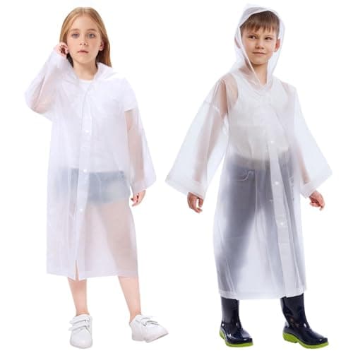 Vicloon Kids Portable Raincoat, 2 Pack Rain Poncho Kids Waterproof with Hoods and Sleeves, Reusable Rain Resistant Poncho for Camping, Emergency Situations, Travel