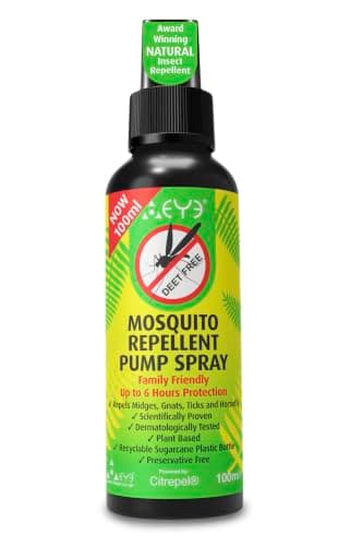 THEYE Natural Mosquito and Insect Repellent Spray, DEET Free Plant Based Citrepel75 PMD Pump Spray, Long Lasting 6 Hour Protection, Skin Friendly, Travel Size 100ml