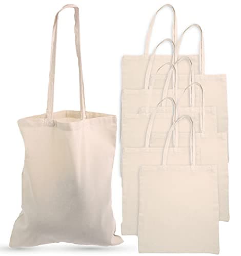 DIVCHI Pack Of 5 Cotton Tote Bag Eco-Friendly Shopping Bag 100% Cotton Canvas Reusable Grocery Cloth Bag With Extra Strong Long Handle - Ideal for Printing & Embroidery (38cm x 42 cm x 70cm)