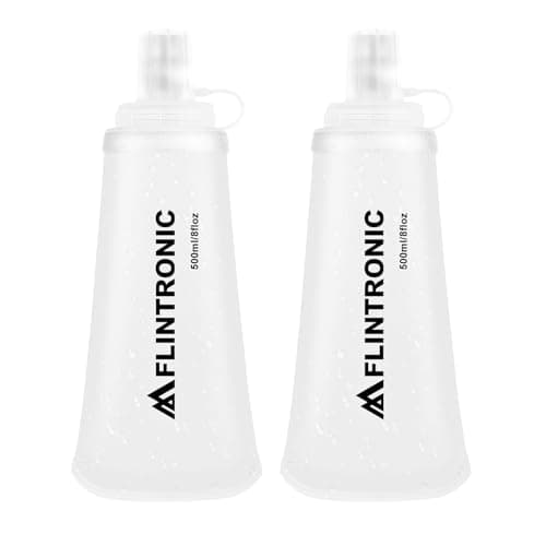 flintronic 2PCS Soft Flask TPU, 500ML Collapsible Water Bottle, Lightweight Running Soft Water Bottle for Unisex Hydration, BPA-Free, Leakproof Foldable Water Bottle for Running, Cycling, Climbing