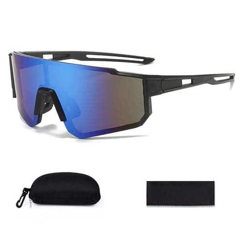 JXCTNNU Polarized Cycling Sunglasses Ski Goggles UV400 Protection Windproof Cycling Glasses Outdoor Sports Goggles Men Women with Case and Glasses Cloth for Bicycle Motorbike Hiking Ski (Black Blue)