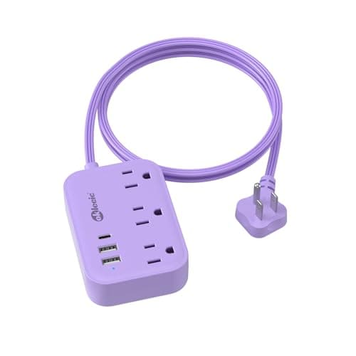 Cruise Essentials Purple Extension Cord 5ft, Cute Extension Cord with 3 AC 3 USB Outlets, Travel Flat Plug with USB Charging Station, Compact for Computer Accessories