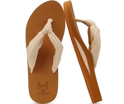 KuaiLu Flip Flops Women Fabric Support Sandals Beach Thong Beige Khaki 8