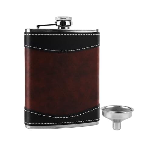 8 Oz Leather-Wrapped Flask with Funnel, Leakproof Stainless Steel Flask for Whiskey, Ideal for Travel, Outdoor & Gifts
