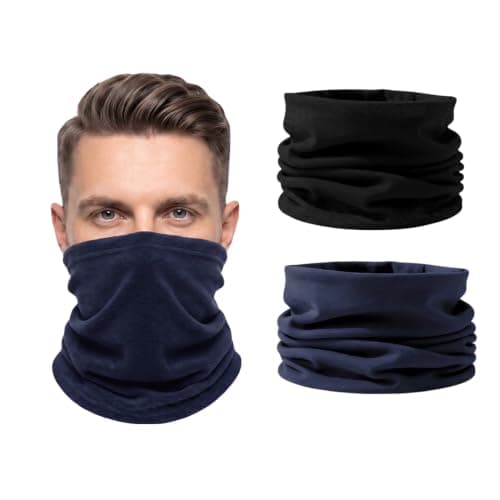 2 Pcs Winter Fleece Neck Warmer, Snoods for Men Women, Bandana Face Covering Mask, Windproof Thermal Neck Gaiter Scarf for Motorcycle Running Skiing Cycling Outdoor Sports(Black and Navy Blue)