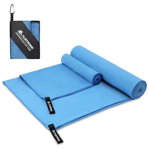 flintronic 2 Pack Microfibre Towel, 180x60CM+80x40CM Microfibre Travel Towel, Lightweight Absorbent, Ultra-lightweight & Fast Drying, for Yoga,Camping & Backpacking