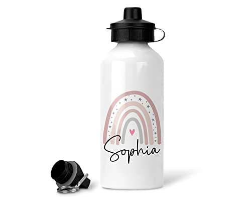 Chicken Craft Personalised Rainbow Water Bottle with Name - Custom Kids Drink Flask for School/Nursery, Sucker & Screw Top, 500ml Metal Hydration Bottle - Back to School Gift