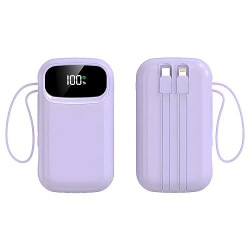 Power Bank 10000mAh Fast Charging Portable Charger with Built-in Cables PD22.5W Small USB C Battery Pack with 4 Outputs 2 Inputs Portable Backup Battery Compatible with iPhone iPad Tablets