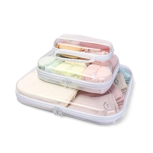 3 Pcs Clear Travel Toiletry Bags, Mesh Makeup Organiser Set with Handles, Portable Cosmetic Storage Pouch Case for Toiletries, Skincare, Brushes, Water-Resistant & Stackable Toiletry Organiser