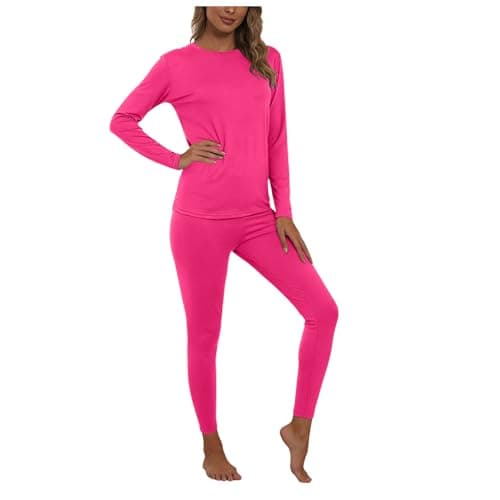 Snakell Thermal Underwear Set for Women UK Soft Crew Neck Long Sleeve Base Layer Top & Leggings Cold Weather Sets Ladies Thermal Underlayer Tops & Bottoms Multifunctional Home for Winter (S) Hot Pink