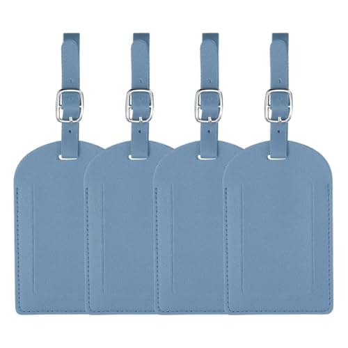 PATIKIL 4Pcs Luggage Tags, Colored Luggage Labels PU Leather Suitcase Tag with Stainless Steel Loop Privacy Cover Name ID Address Card for Baggage Leather Bag Backpacks Handbag, Blue