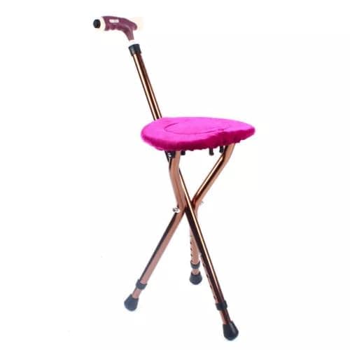 Donened - Walking Stick with Seat, Foldable Walking Stick Chair with LED Night Light & Cushion Cover, Adjustable Height, Cane Stool for Elderly Men, Disabled, max Load 100kg