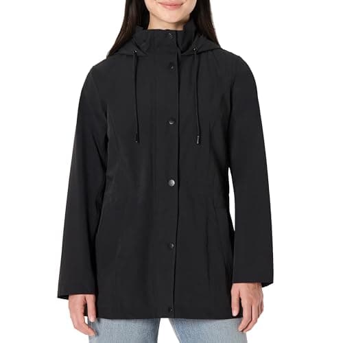 Amazon Essentials Women's Relaxed-Fit Packable Lightweight Waterproof Hooded Rain Jacket, Black, XL