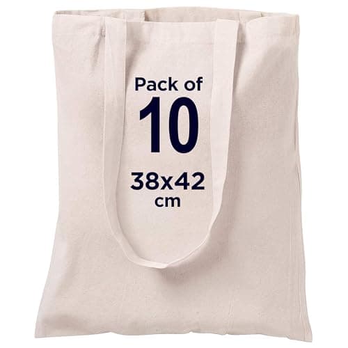 CENTRIX Natural Cotton 10 pack 15 X 16 inch reusable grocery bags, 5.5 oz cotton canvas tote, eco friendly super strong washable great choice for promotion branding and gift