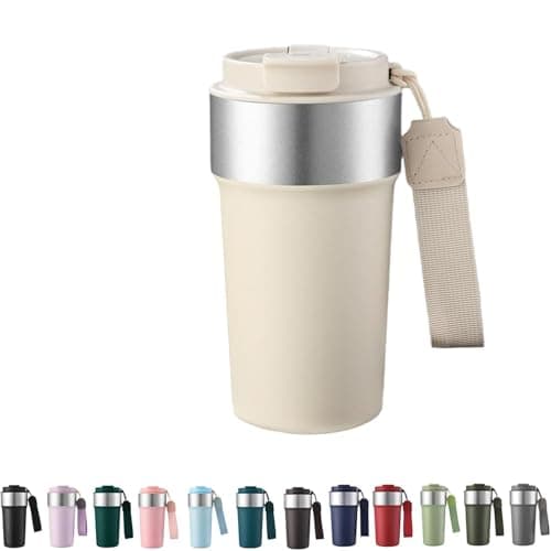 Maideduo Premium Stainless Steel Travel Mug, Insulated Tumbler with Multi-Layer Structure, Anti-Corrosion Lock Fresh Design, Dual Drinking Modes, Portable Vehicle-Mounted Cup with Handle (White)