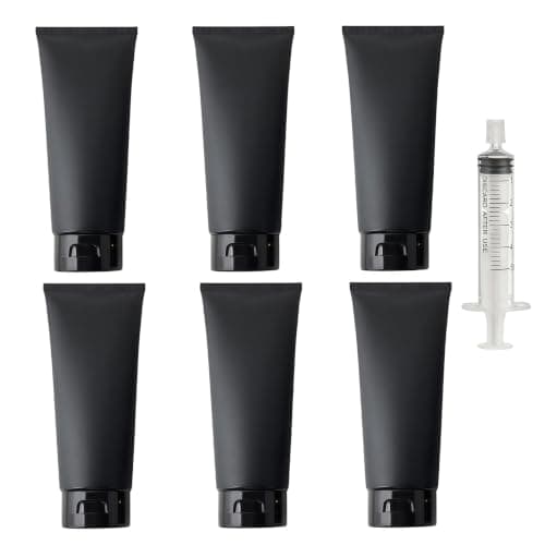 Upstore 6Pcs 100ml 3.3oz Black Plastic Travel Bottles Refillable Squeeze Soft Tubes with Flip Top Cap for Shampoo Lotion Toiletries Makeup Cosmetic Storage