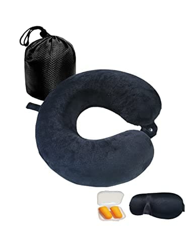 NavoX Travel Pillow Memory Foam Neck Pillow Neck Support Pillow Sleep Mask/Earplug/Pouch, Compact & Lightweight Quick Pack for Camping, Office,Flights(black)