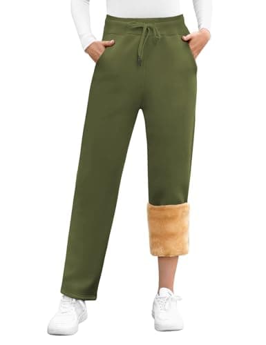UMIPUBO Womens Fleece Lined Joggers Pant Thermal Sherpa Sweatpants with Pockets Winter Warm Tracksuit Bottoms Jogging Pants Drawstring Sport Trousers for Ladies Running Fitness (Green, M)
