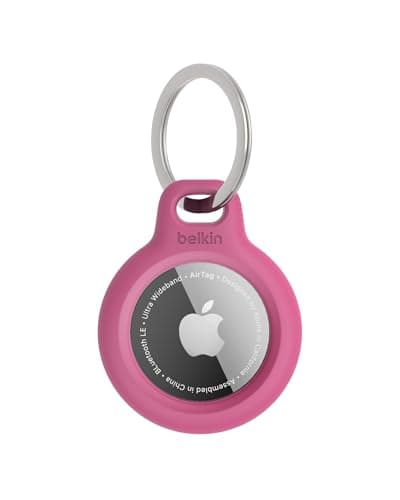 Belkin AirTag Case with Key Ring (Secure Holder Protective Cover for Air Tag with Scratch Resistance Accessory) – Pink
