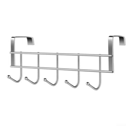 Stainless Steel 5 Hook Over Door Hanger Rack Space Saver(Silver)