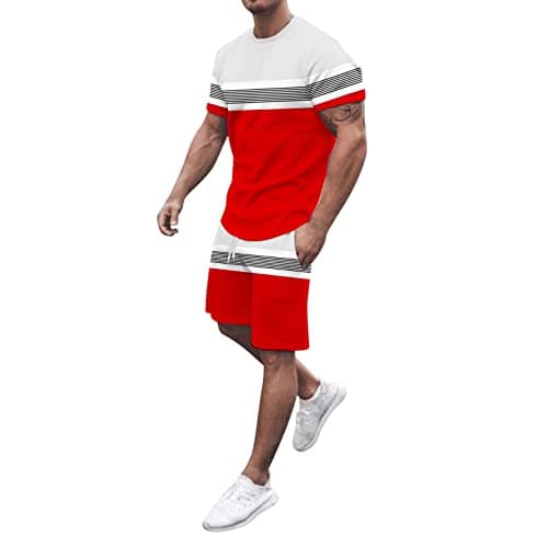 2023 Casual Sport Set for Mens Two Piece Suit Summer Outfit 2 Piece Set Short Sleeve T Shirts and Shorts Stylish Casual Sweatsuit Set Travel Outfits Active Sets