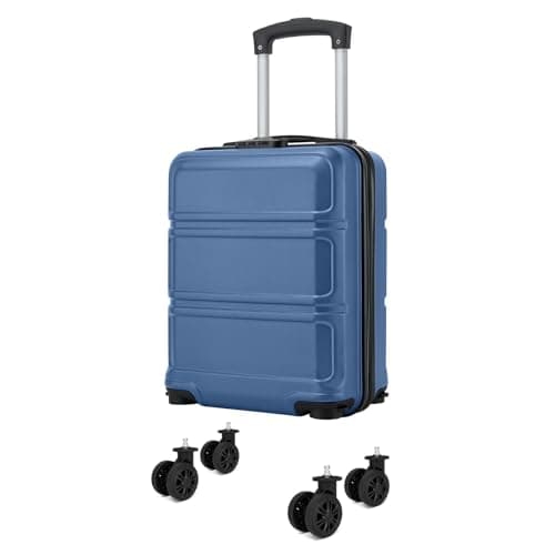 Kono 15 Inch Ryanair 40x30x20 Carry On Hand Luggage, Lightweight Hard Shell Cabin Bag, Small Suitcase with 4 Spinner Wheels (Navy/Black)