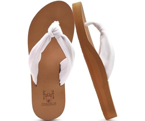 KuaiLu Flip Flops Women Fabric Support Sandals Beach Thong White Khaki 5
