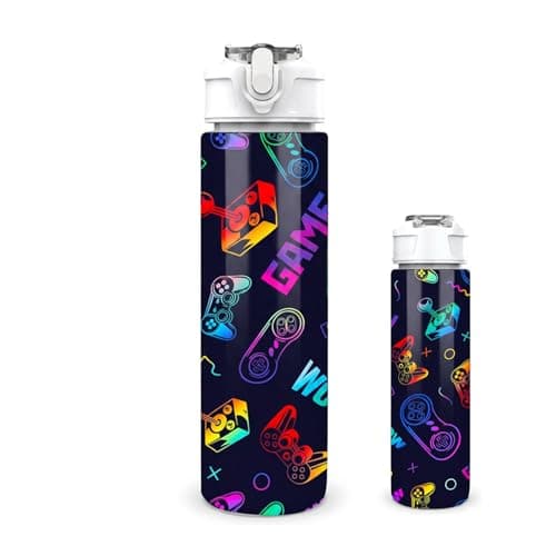 Susfyhya Boys Water Bottle with Straw, Game Drinks Bottle with Flip Top Lid, Leakproof Drinking Bottles for Adults Teen, Gaming Water Bottles for School, Sport & Travel, Gamer gifts for Boys (750ml)