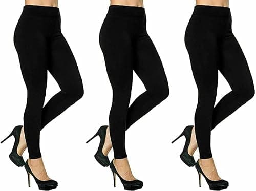 Ladies Thick Winter Thermal Leggings Fleece Lined Warm High Waist Size-8 Black Pack of 3