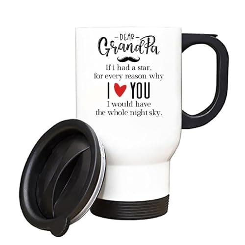 Dear Grandpa, If I Had a Star, Gift for Grandpa, Insulated 14oz Travel Mug, Tea, Coffee Mug. (White)