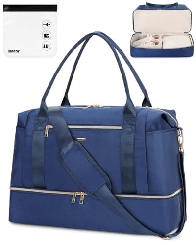 WANDF 45x36x20 Cabin Bag for EasyJet Airlines Underseat Carry on Hand Luggage with Shoe Compartment, Wet Pocket & TSA Approved Quart Size Bag, Travel Duffel Holdall for Women and Men (Navy Blue)
