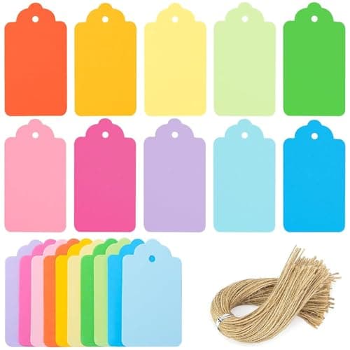 HAKACC 200Pcs Gift Tags with String, Colourful Labels for Presents & Crafts