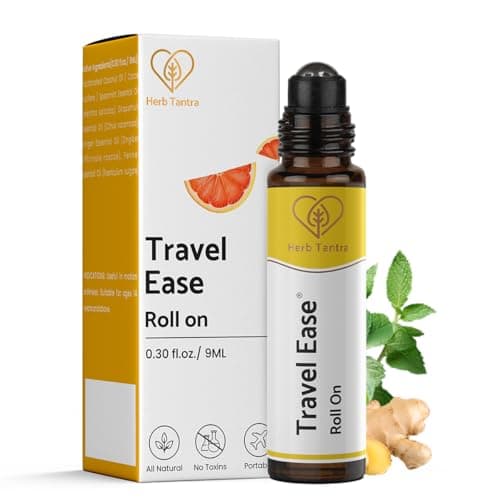 Herb Tantra Travel Ease Roll On | Non Drowsy Formula | Combat Nausea, Motion Sickness,Morning Sickness,Vertigo, Dizziness | Spearmint, Ginger & Grapefruit Essential Oil
