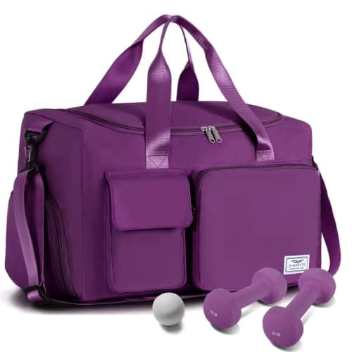 FIORETTO Womens Mens Sports Gym Bag Duffle Bag with Shoes Compartment, Weekend Travel Bag Overnight Bag for Women, Water Resistant Holdall Hospital Bag for Swimming Purple
