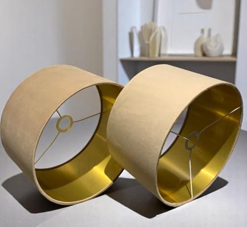Plush Velvet Lampshade for Ceiling Shade, Table, Floor Lampshade with Brushed Gold Lining Handmade in The UK. (Beige, Diameter 50 x 30cm Height)