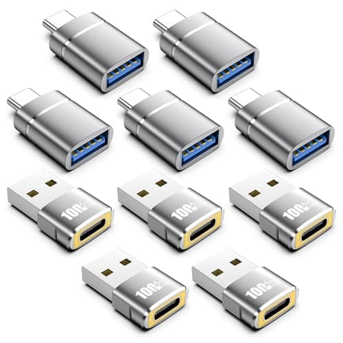 USB to USB C Adapter & USBA to USBC Adapter Combo 10-Pack Set, USB Adapter Kit Compatible with MacBook Pro/Air,iPhone 17 16 Pro Max/15 Plus/14 13 12 Samsung Galaxy S25/S24/S23/S22