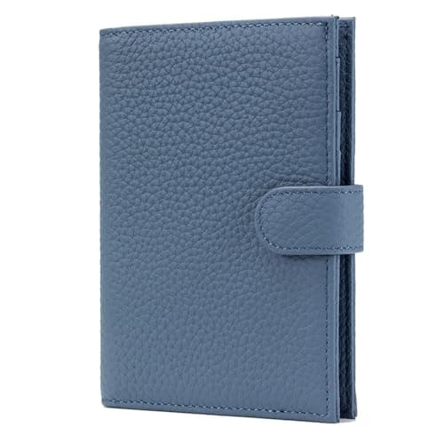 Karmiir RFID Passport Holder for Travel, Leather Passport Sleeve with Card Holder, SIM Slot, Zipper Coin Pocket and Cash Pocket, Slim Compact Travel Wallet, darkblue, 10.5 * 14 * 1.5 cm / 4.1 * 5.5