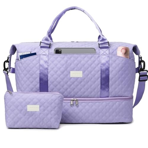 Outplea 50L Travel Duffel Bag Women, Large Weekend Overnight Holdall Bag with Toiletry Pouch, Maternity Hospital Bags with Shoe Compartment & Wet Pocket, Purple
