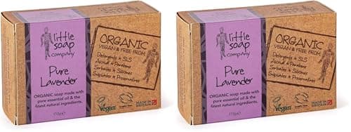 Little Soap Company Organic Soap Bar - Vegan, Cruelty Free, No SLS or Parabens, with English Lavender, Natural, & Eco Friendly, Body, Face & Hand Bar of Soap (110g) (Pack of 2)