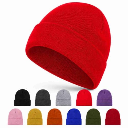 RubyTint Red Stretch-Fit Knit Beanie, Ribbed Cuffed